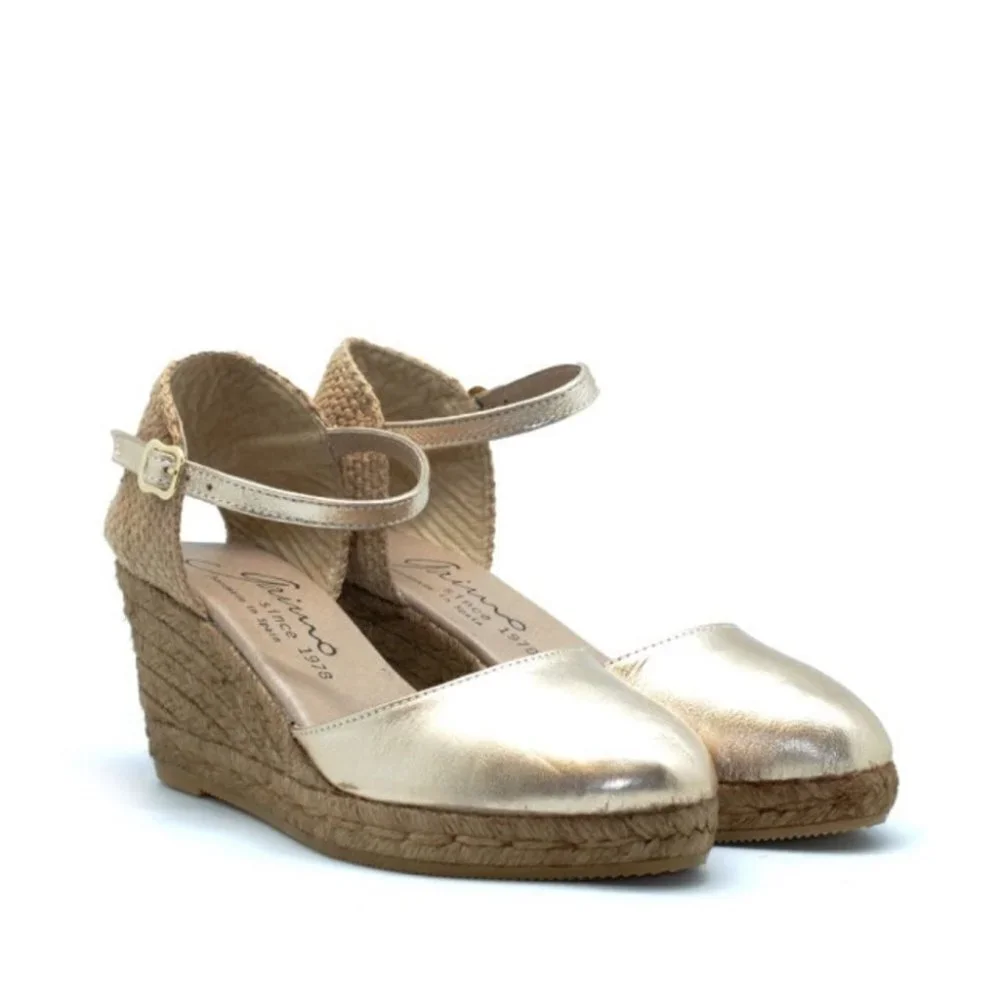 * GAIMO Obi Wedge Espadrilles in Gold Leather Size 41 - Picture 1 of 13